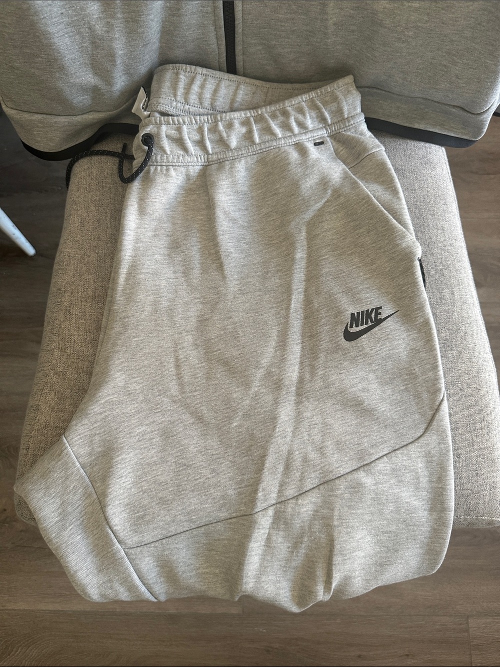 Nike Tech Men Light Gray Sweat Joggers with Black Logo